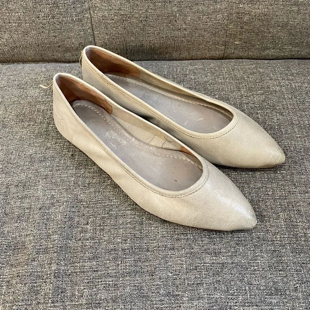 Frye Regina Pointed Toe Gray Leather Ballet Flats Women Size 9.5